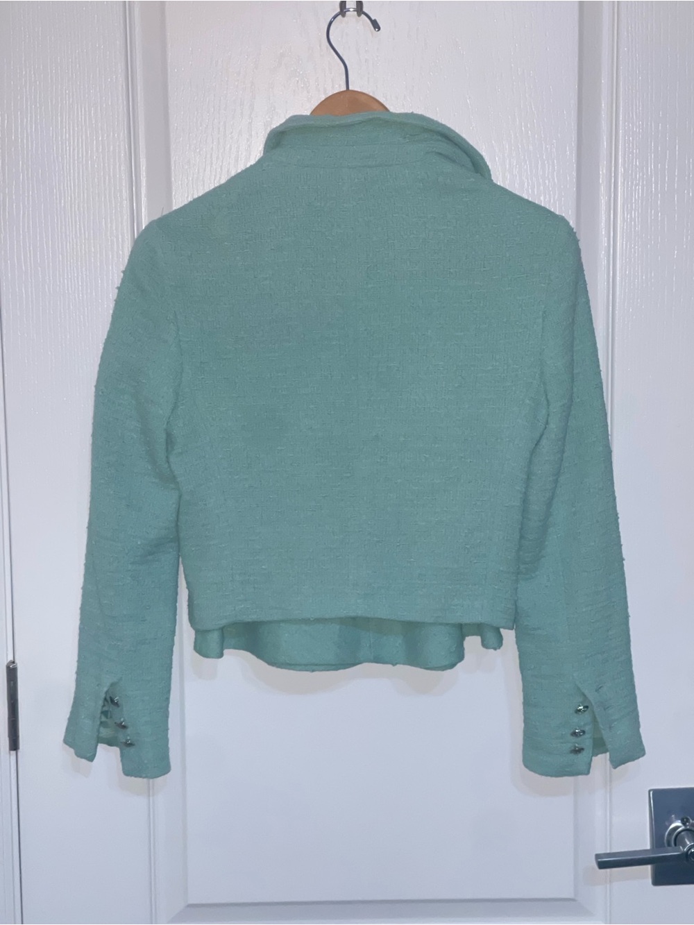 ZARA Aquamarine Turquoise Teal Green Blue Textured Jacket Tweed Skirt Set Small - Picture 13 of 14